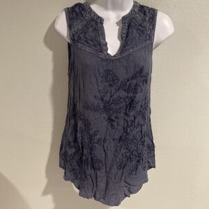 Nostalgia Vintage Sleeveless Blouse Top Embroidered Boho Medium Blue Rayon India